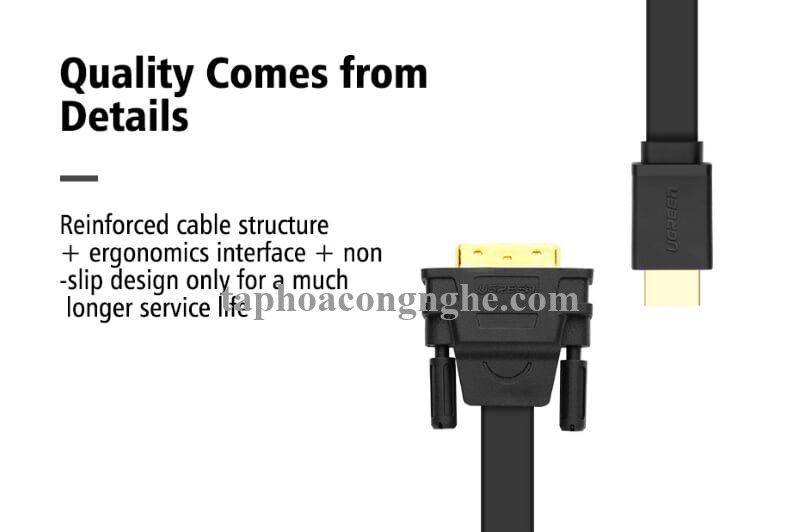 Ugreen 30142 15M màu Đen Cáp chuyển đổi HDMI sang DVI 24 + 1 thuần đồng cáp dẹt HD106 30030142